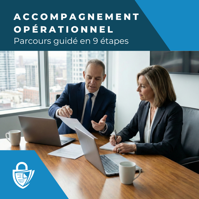 Accompagnement opérationnel Loi 25 du Québec<br>Parcours guidé en 9 étapes structurées